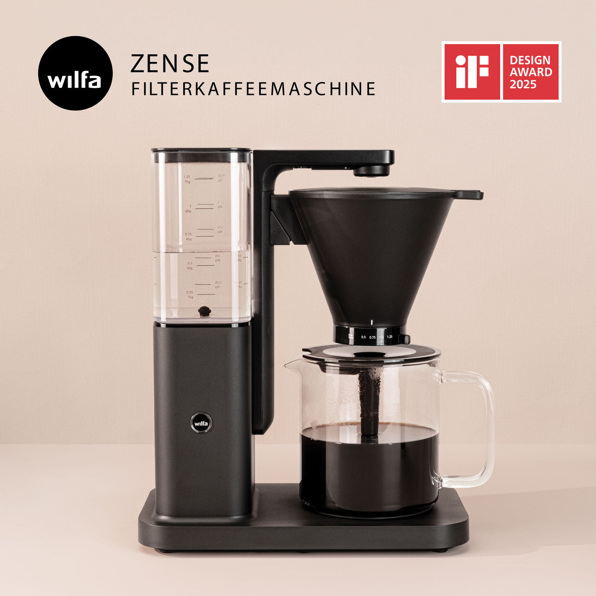 Wilfa Filterkaffeemaschine ZENSE, manueller Tropfstopp, 1,25l, schwarz