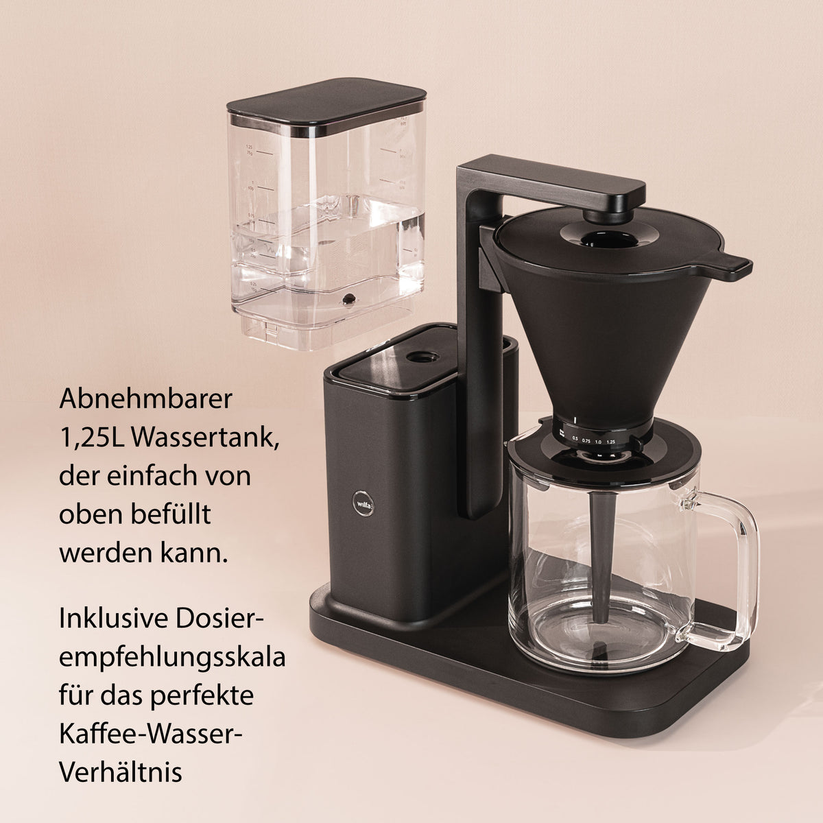 Wilfa Filterkaffeemaschine ZENSE, manueller Tropfstopp, 1,25l, schwarz