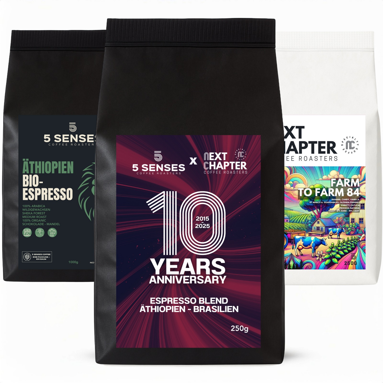 Versand JUBILÄUMSPAKET ESPRESSO - 5 SENSES ORIGINAL x NEXT CHAPTER SIGNATURE x ANNIVERSARY-BLEND 5 Senses Coffee