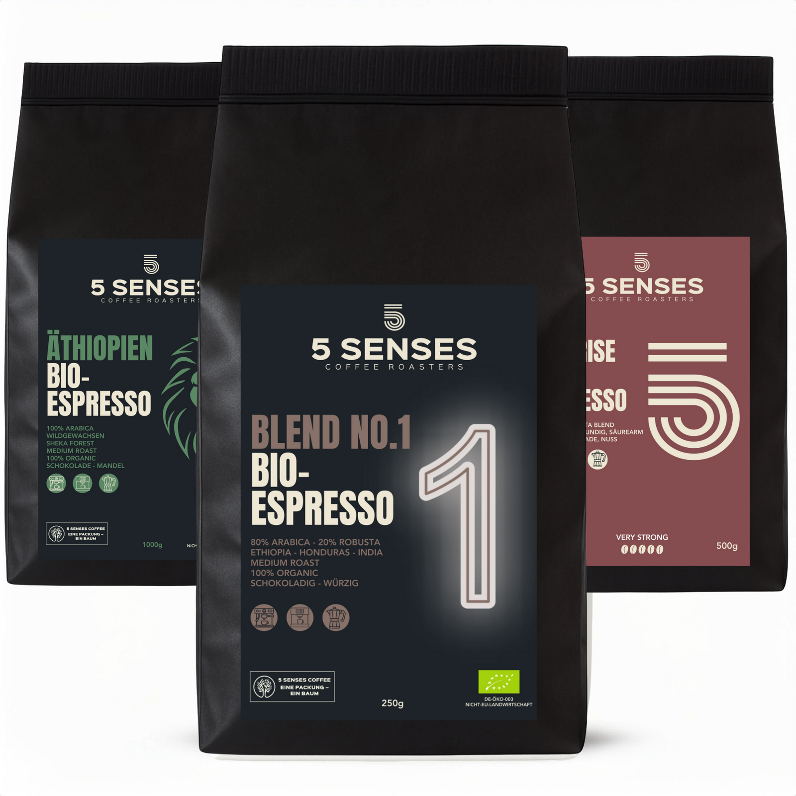 Versand PROBIERPAKET ESPRESSO 3ER SET 5 Senses Coffee